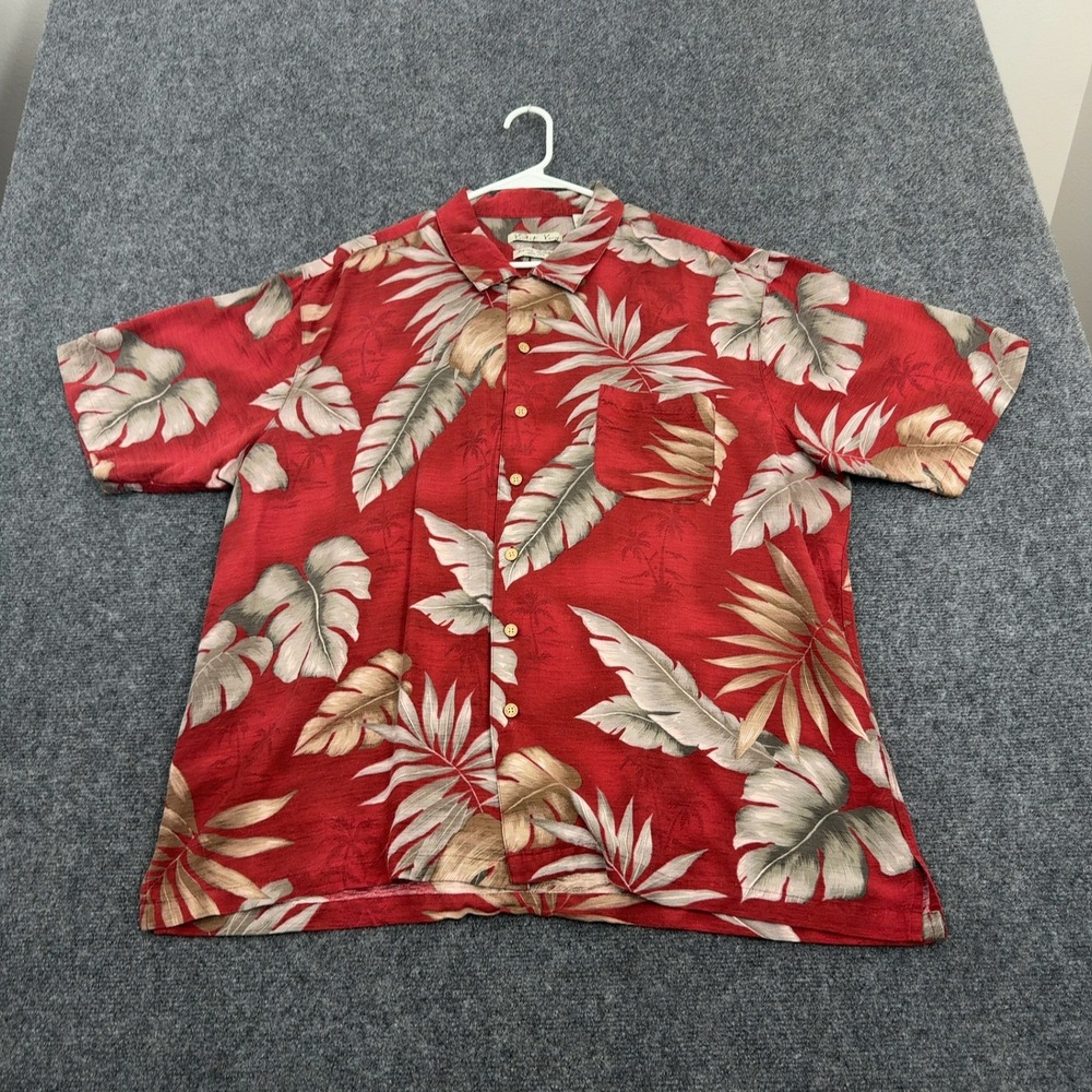 Batik Bay Button Up Shirt Mens XXL Red Silk Tropical Floral Hawaiian Aloha Style